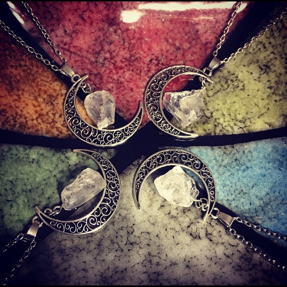 Crystal Quartz Crescent Moon Necklace - Picture 2 of 8